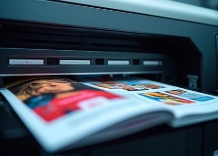 High-speed digital printer outputting colourful brochures